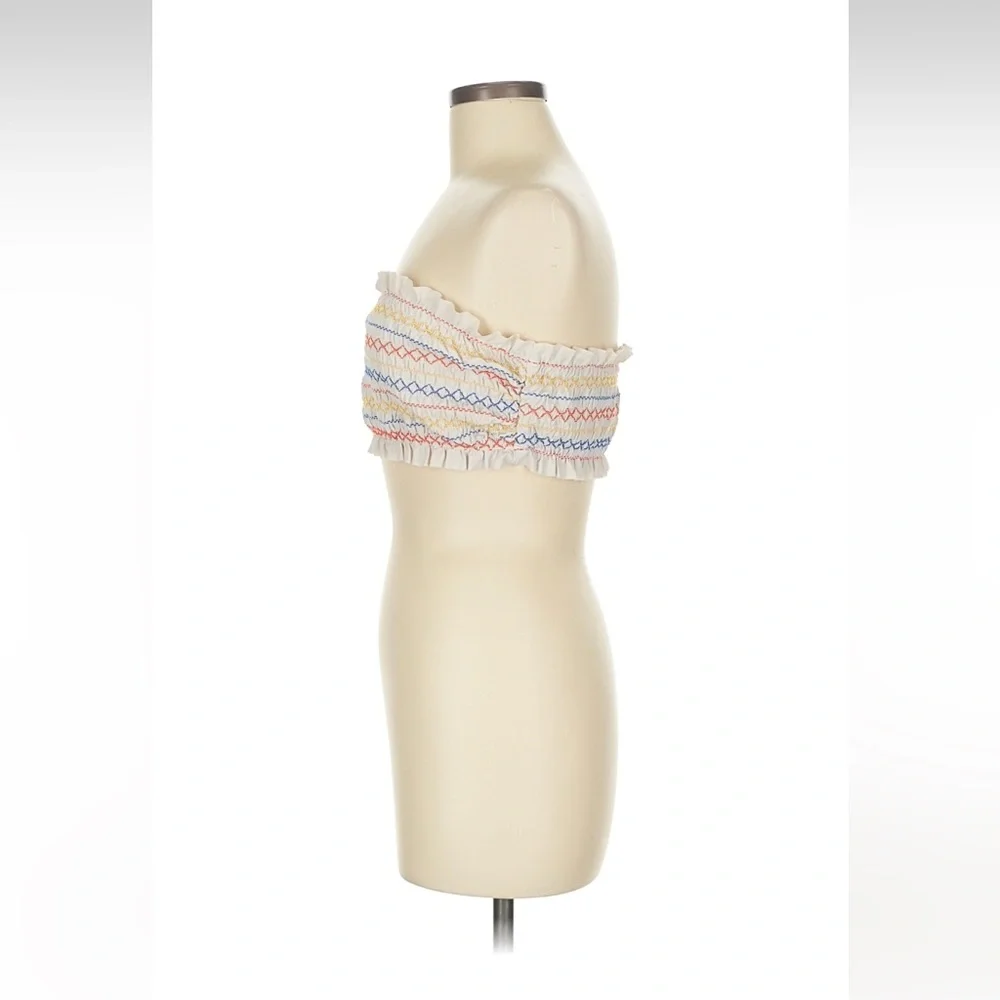 TORY BURCH Costa Smocked Bandeau Bikini Strapless Top in Cream